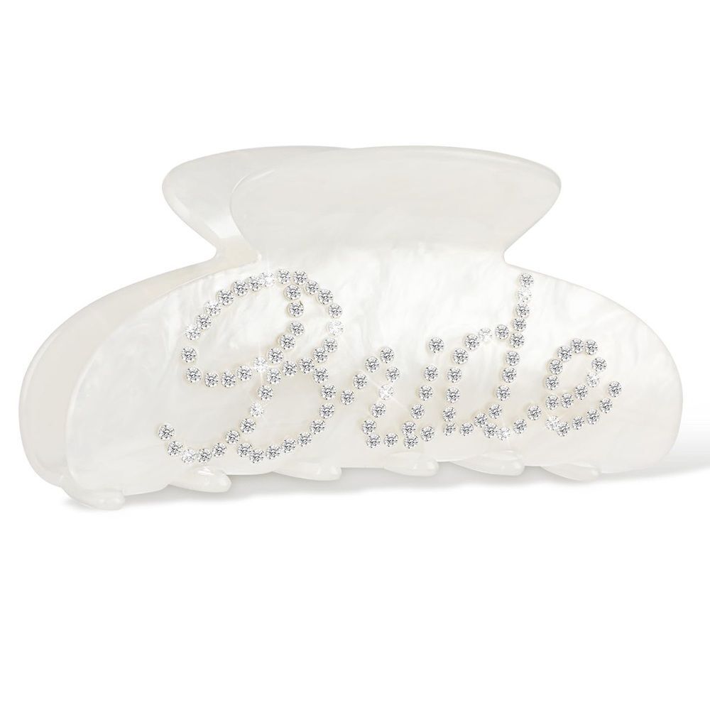Pearly white bridal hair claw with bride embellishment with rhinestones 